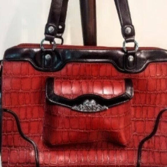 M.C. Laptop Tote & Briefcase ~ Brown Croc w/Silver Accents ~ Multi-Pocket, Lined - Picture 2 of 12